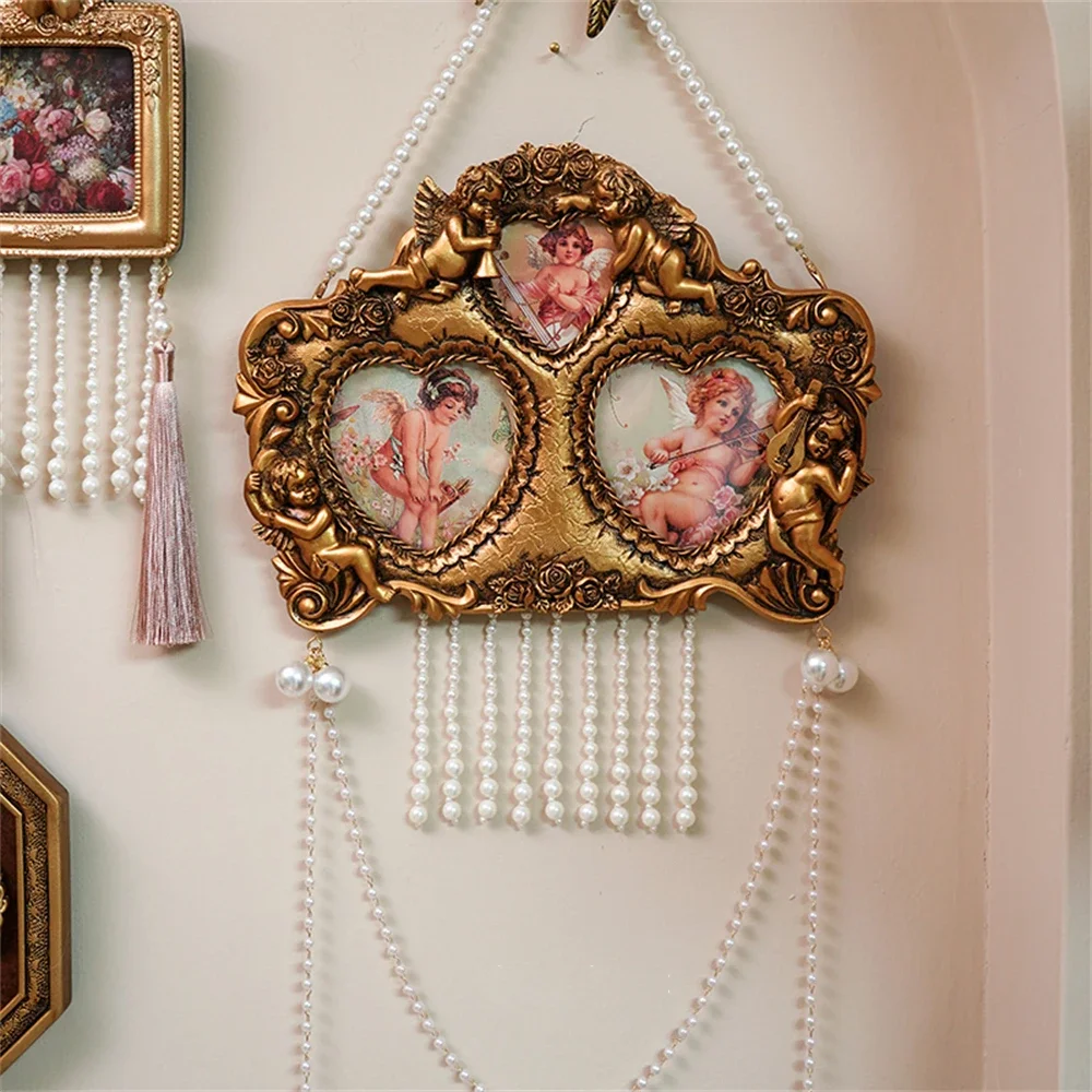 Vintage Angel Relief Resin Photo Frame Pearl Painting Frame European Versatile Home Decoration Carving Pure Handmade Photo Frame
