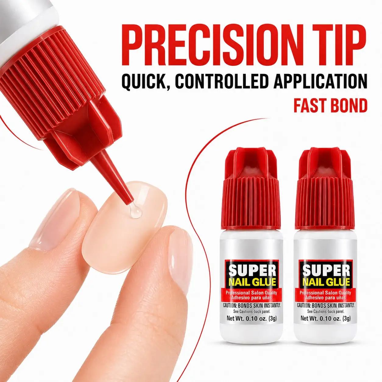 2-Pack Super Nail Glue For Press-On Nails, 3g Each, Quick-Dry Strong Hold Adhesive With Precision Tip For Fake Nails, Nail Tips & Repairs