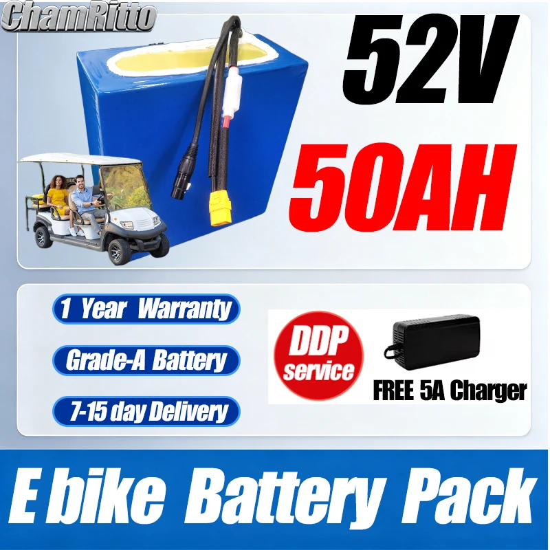 

Electric Scooter lithium battery 52V cham rider 20ah 25 30ah 40ah 50ah 21700 ebike battery 48V 2000W battery Power Batterij Pack