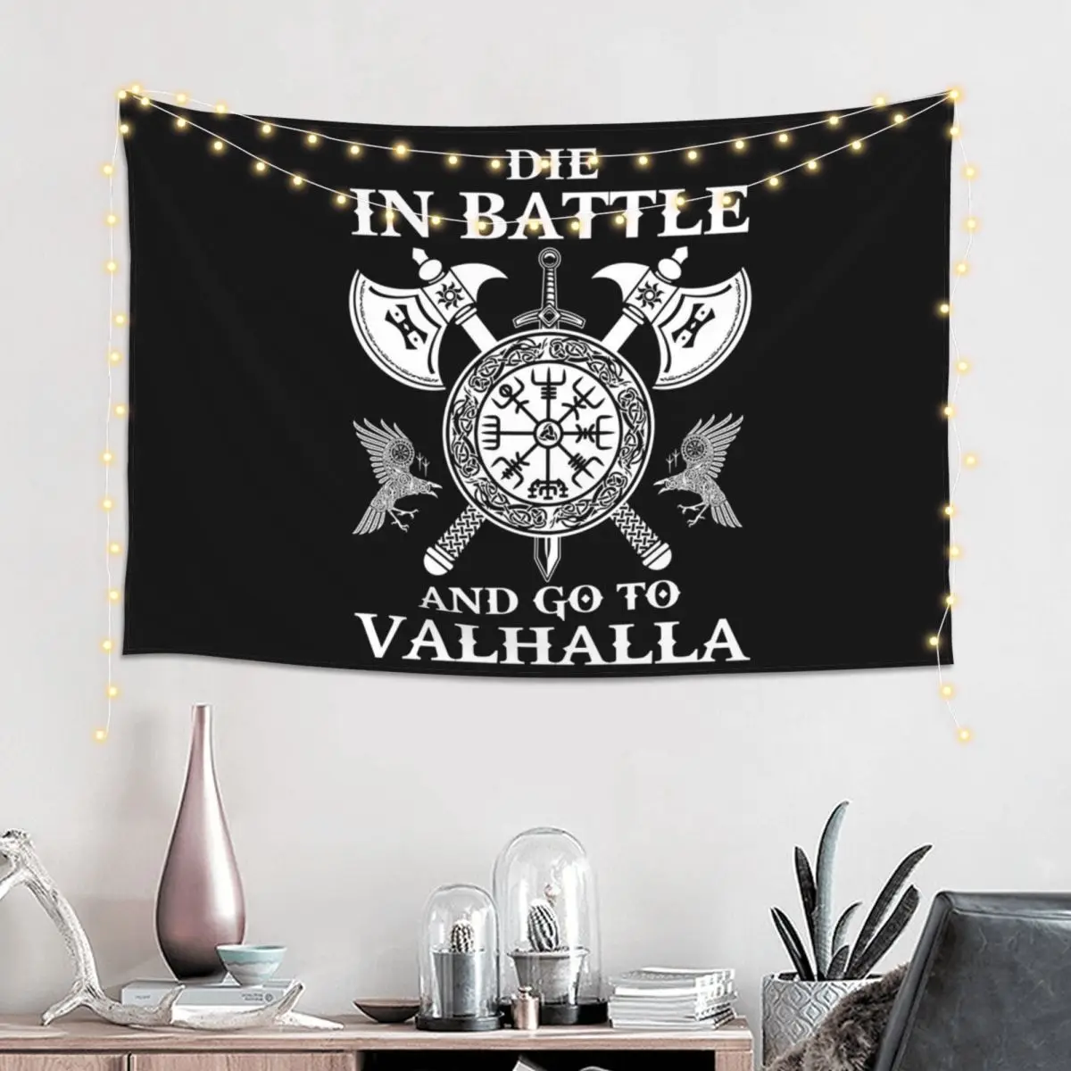 Viking Warrior Die In Battle And Go To Valhalla Viking Tapestry Funny Wall Hanging Aesthetic Home Decoration Tapestries for Room