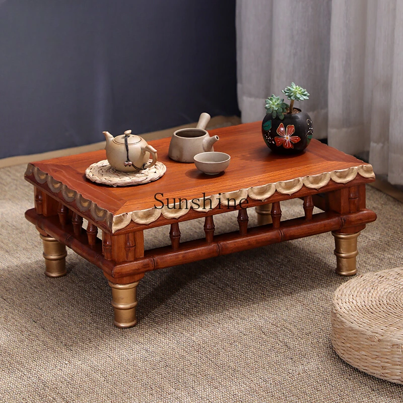 Thai household solid wood kang table low table bay window tatami hand-painted tea table