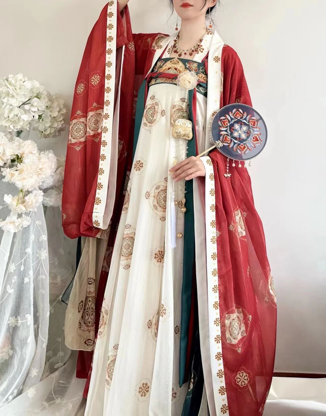 تانغ دعوى Hanfu فستان التقليدية الصينية الصدر طول معطف طويل الأكمام المطرزة الربيع و الصيف نمط الشعبية هالوين Hanfu