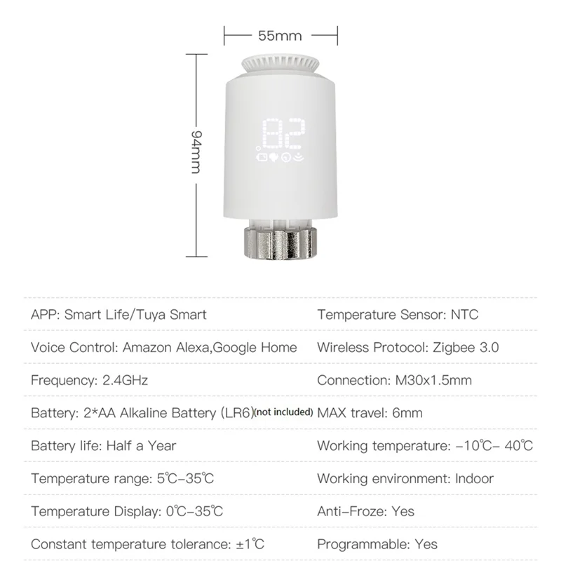 M11K-Tuya Zigbee Thermostat Radiator Actuator Temperature Controller White For Alexa Google Home