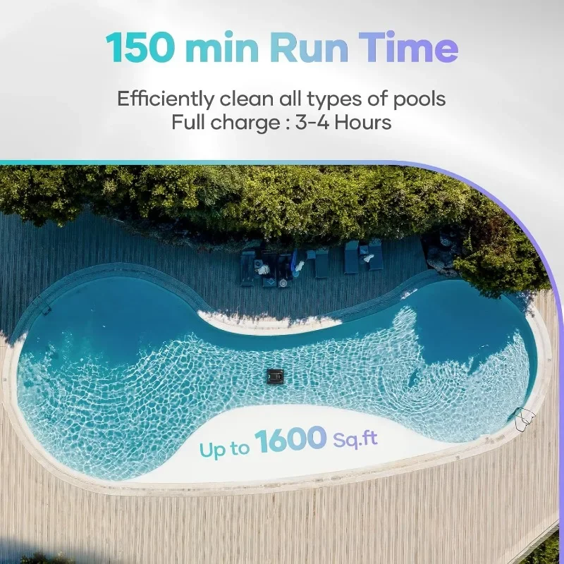 Cordless Robotic Pool Cleaner, Pool Vacuum for Inground Pools, Walls and Waterline Cleaning