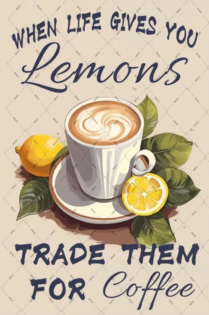 EMOHAT Lemon Coffee Wall Decor When Life Gives You Lemons Wall Art Poster Retro Decorations for Home for Pub Cafe Bar Club  sign