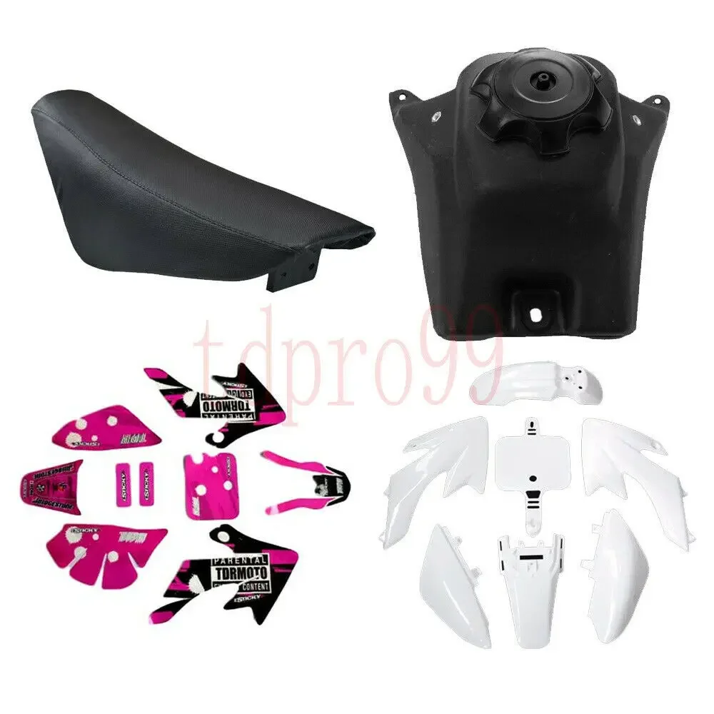 TDPRO White BODY PLASTIC or Pink DECALS Seat or Fuel Tank for  CRF50 Pit Bike 110cc 125cc