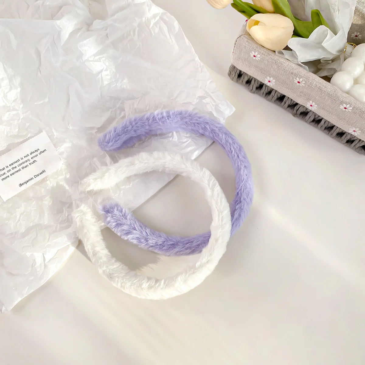 Plush headband imitation rabbit fur candy color face wash headband fashionable and simple wide edge pressure hair bundle hair headdress hair accessories