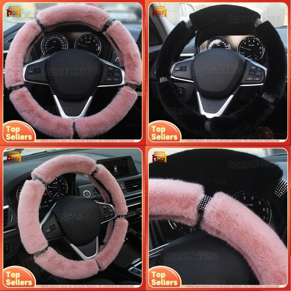 

2026 Suitable for Various Car Models Plush Steering Wheel Cover for Winter Warm Soft Fuzzy Steering Wheel Protector with Sparkly