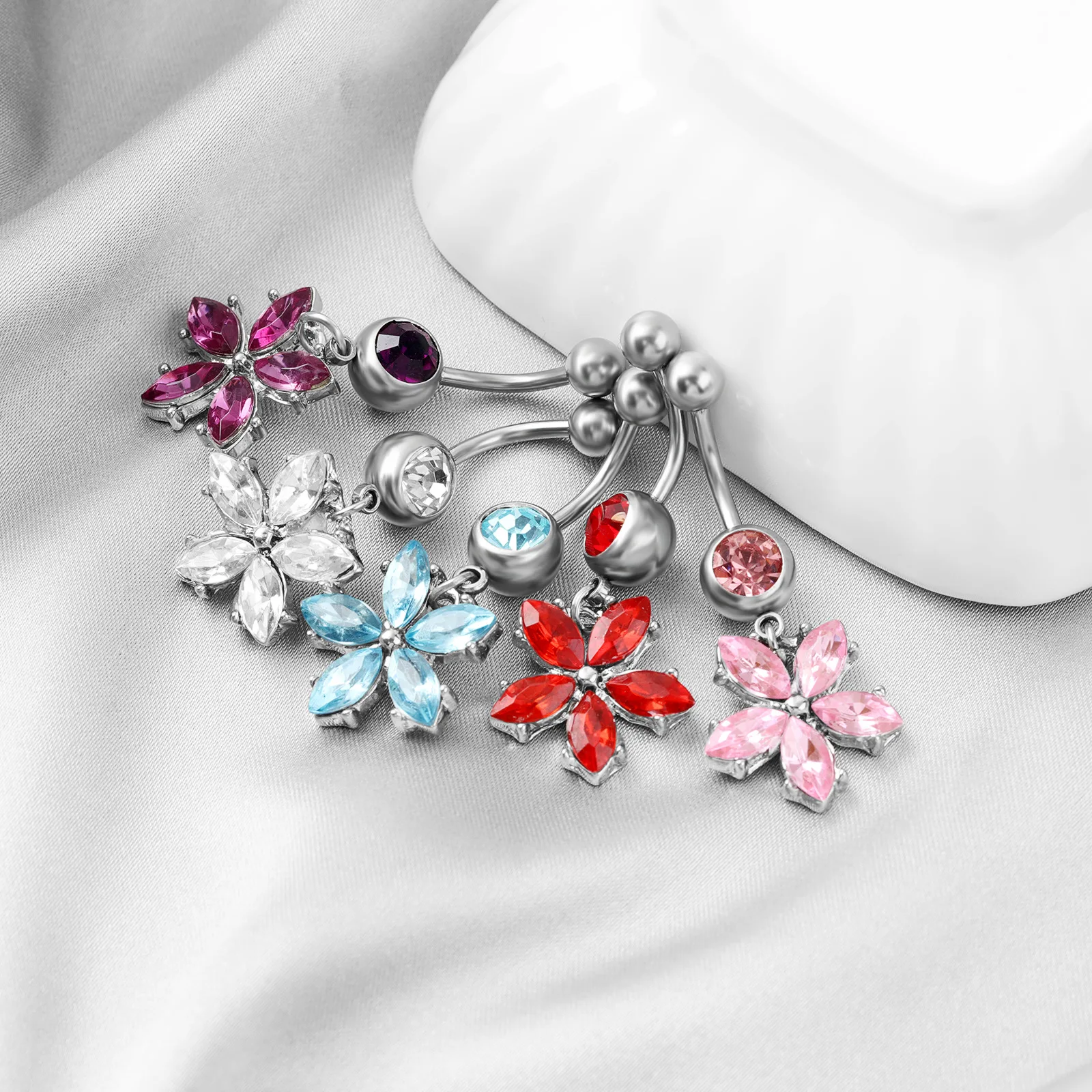 1Pcs New belly button ring creative five break flowers belly button ring belly button puncture jewelry