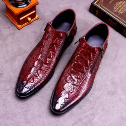 Luxury Mens Genuine Leather Boots Crocodile Pattern Handmade Quality 2025 Autumn Ankle Business Wedding Social Shoes Man