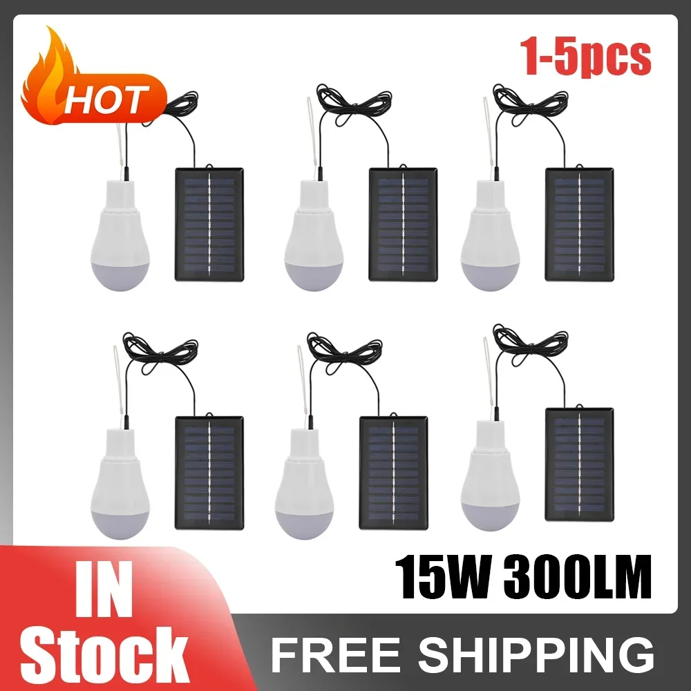 

1-5pcs Outdoor Solar Lamp Solar Rechargeable Led Bulb 5V 15W 300LM Energy Saving Portable Solar Power Panel Outdoor Lighting LED