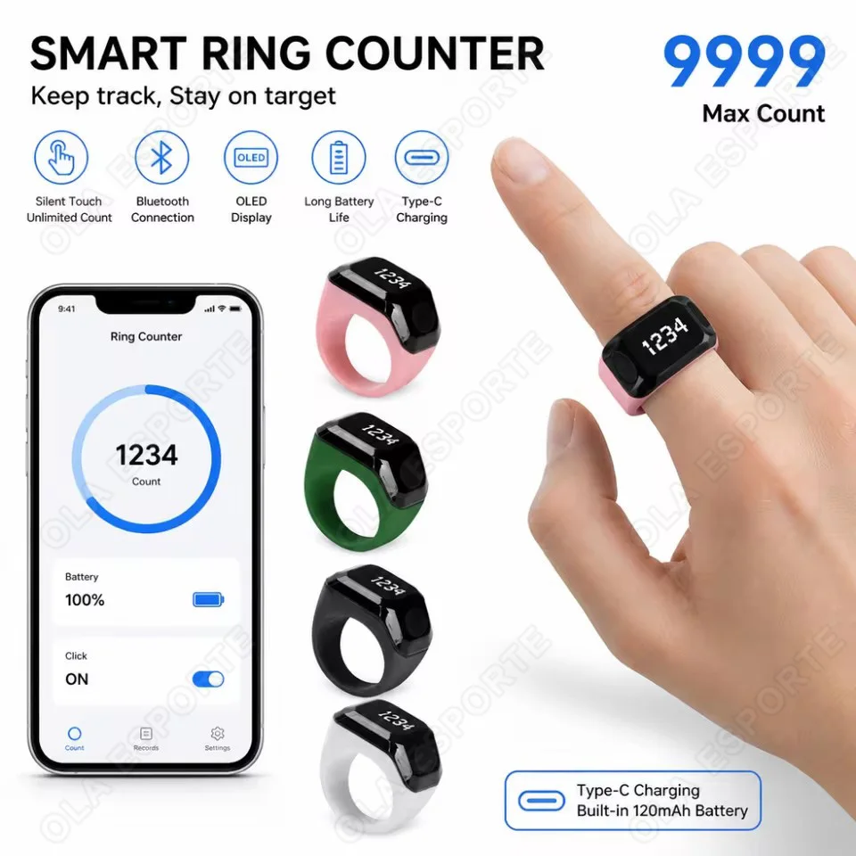 NEW Smart App Ring Counter, Portable Digital Bluetooth Counter, Wearable Counter with Time Reminder Function Counting Ring R12