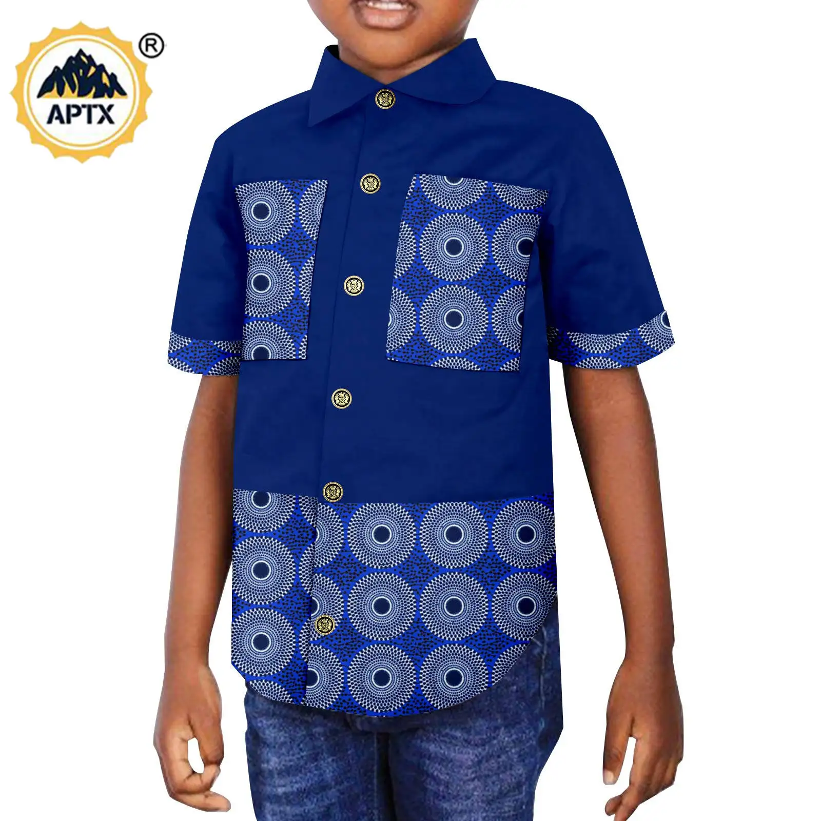 

Africa Clothing Summer Casual Boy Ankara Print Short Sleeve Shirts Dashiki Kid Outfits Bazin Riche Children Wear Clothes Y234003