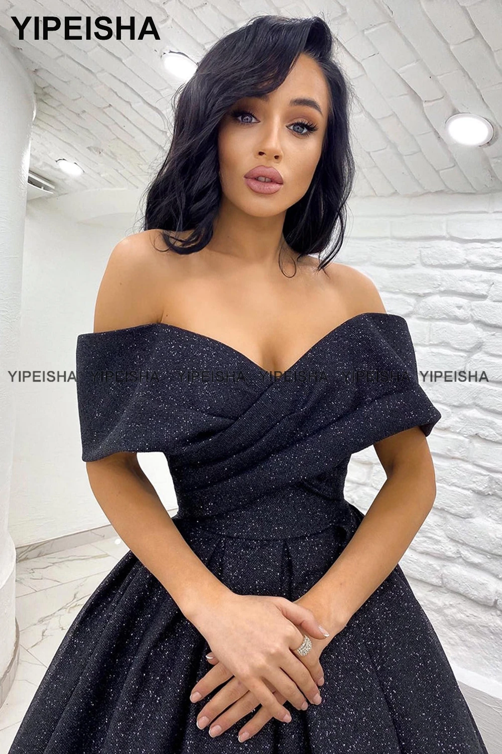 Yipeisha Off-shoulder Navy Blue Prom Dresses 2024 Glitter A-line Evening Dress Long Party Gown for Banquet Robe de Bal