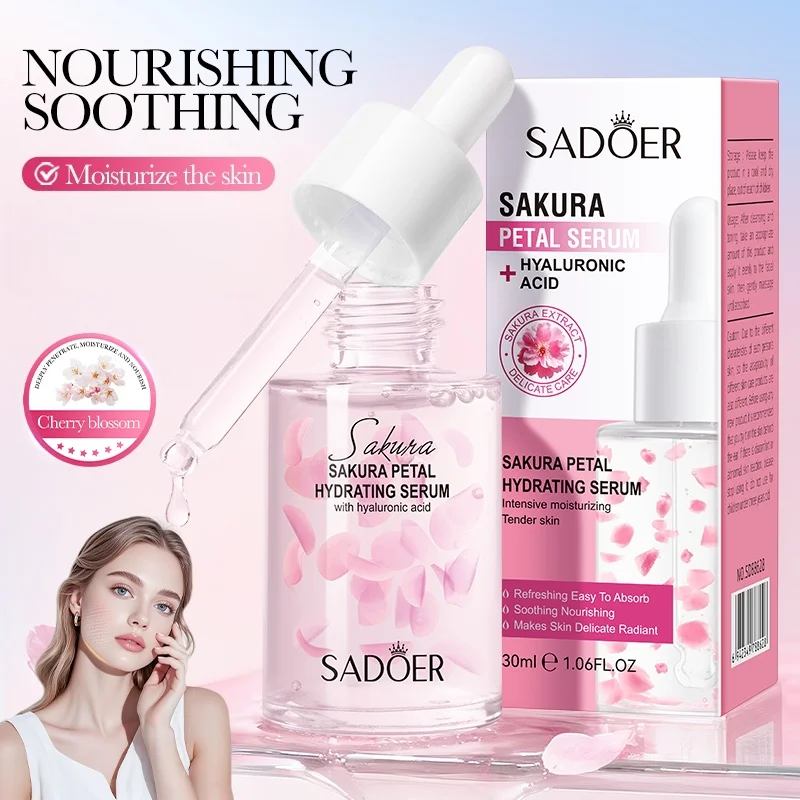 30ml Sakura Petal Essence, Containing Cherry Blossom Extract, Sodium Hyaluronate and Other Skin-Beneficial Ingredients, Has a Light Texture That Is Easy to Absorb, Is Lightweight and Non-Sticky, and Provides Hydration and Nourishment Staying up Late and Working Overtime Are Essential for Skin Care.
