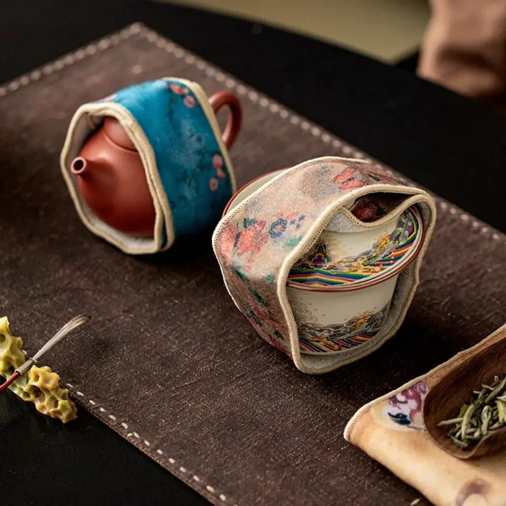Retro Bump-proof Tea Set Protective Cover Anti-Drop Chinese Style Teapot Cover Cloth Tea Accessories Travel