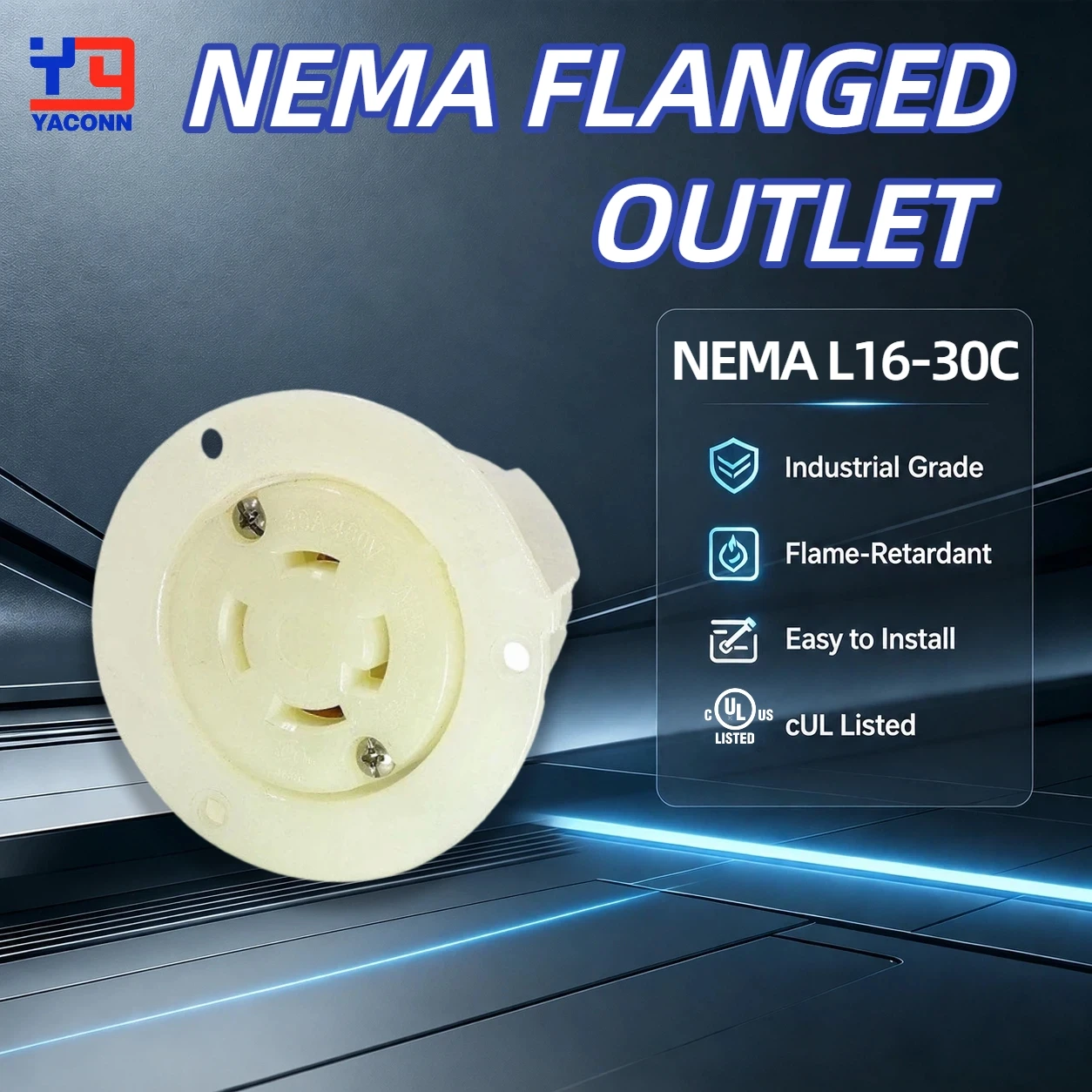 Impact NEMA L16-30C Connector Flanged 30A 480V 3 Pole 4 Wire Oulet UV-Resistant for Marine Boat RV Shed Electrical Extension