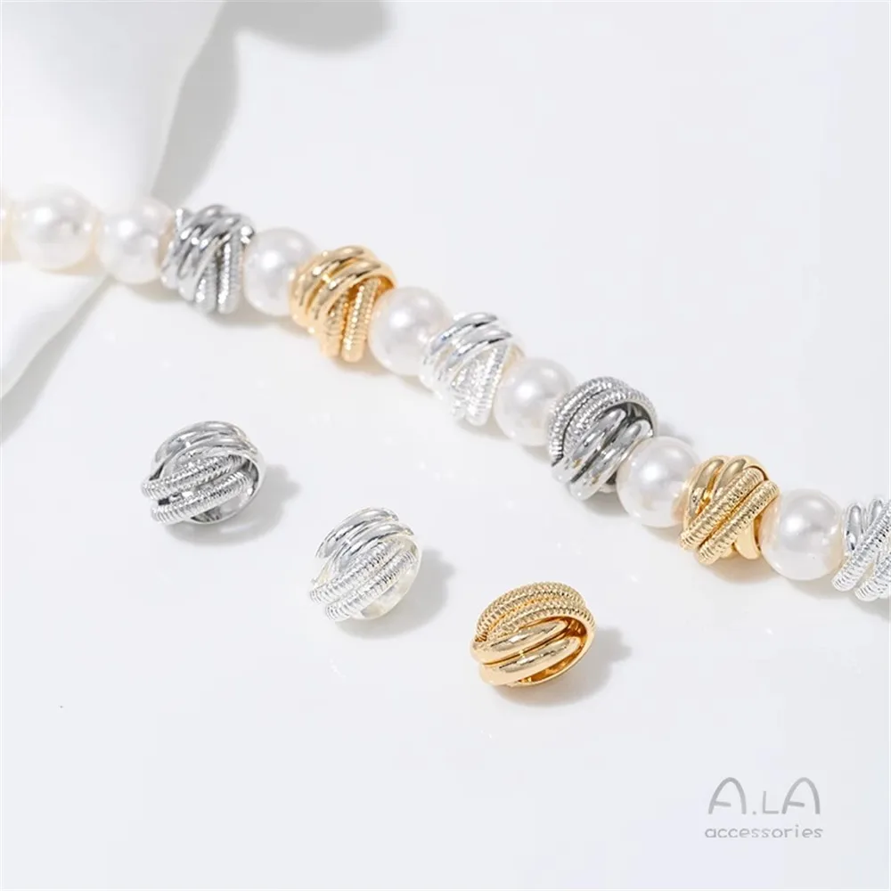 14K Gold-wrapped Knotted Woven Ball Bead Partition DIY Handmade Beaded Bracelet Necklace Jewelry Accessories