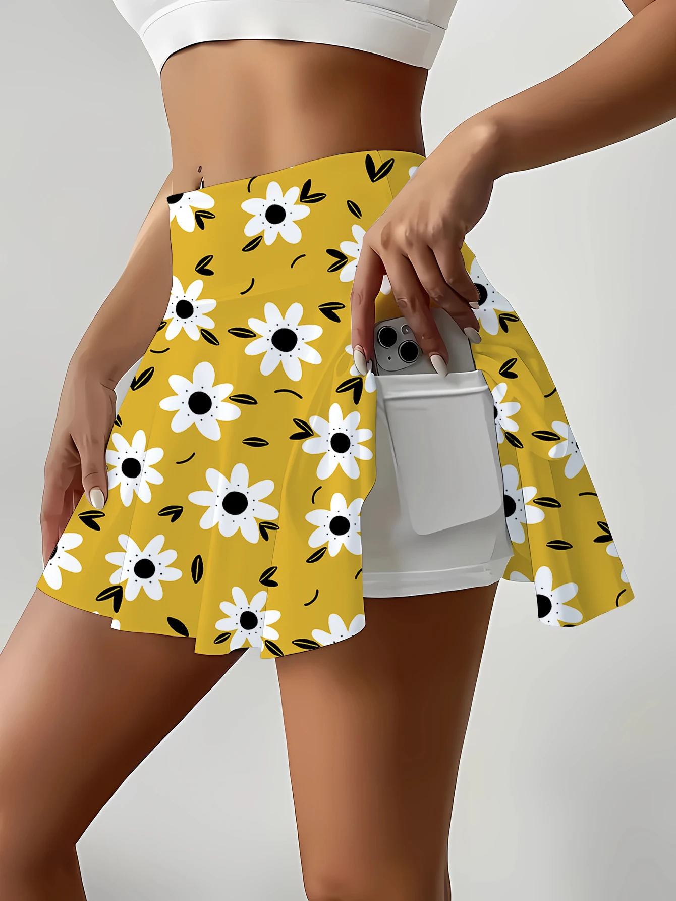 Ladies Mini Skirt Yellow Floral Print Short Skirts for Women Cute A-Line Mini Skirt Casual Summer Skirts