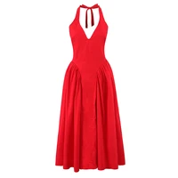 YENKYE Sexy Backless Green Elegant Halter Dress For Women Low Waist A-line Midi Summer Evening Party Dresses Cotton Robe - Image 4