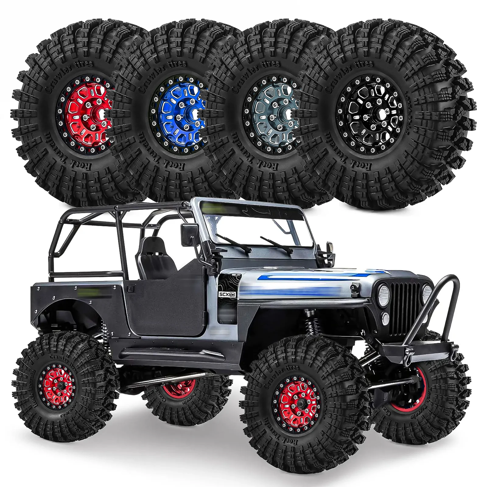 

4pcs 1.9 inch Beadlock Wheel Rim & Tire Set for 1/10 Axial SCX10 II III Traxxas TRX4 TRX6 RC4WD D90 YK4102 Gen8 RC Cralwer
