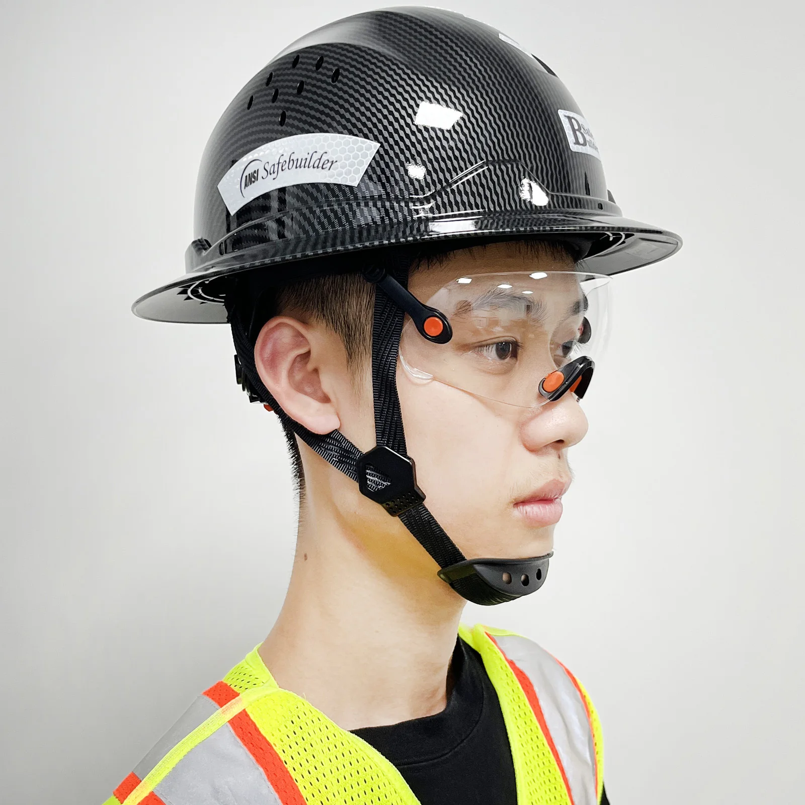 Full Brim Hard Hat With Visor For Engineer Safety Helmet With Goggles Reflective ANSI Head Protection Industrial Construction