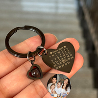 Personalized Custom Photo Projection Keychain Heart Pendant Laser Engraved Calendar Date KeyChain Anniversary Gift Jewelry