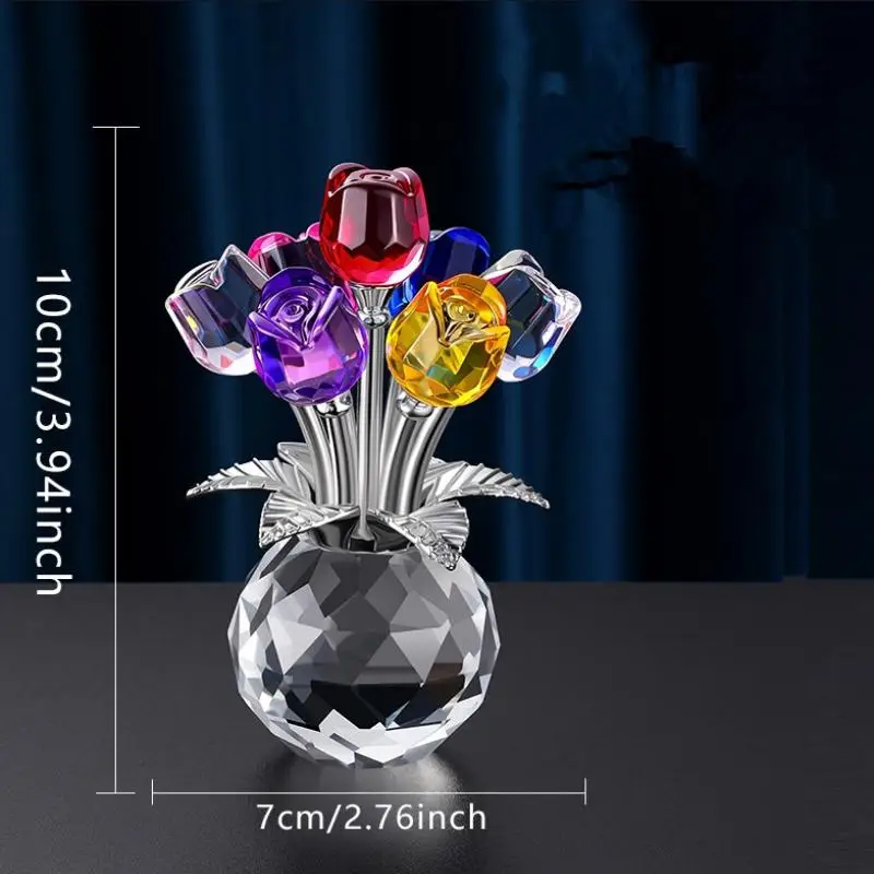 Colourful Rose Bouquet with Crystal Petals Artificial Flowers for Valentine's Day 1st Anniversary Gifts Mother's Day Home Decor