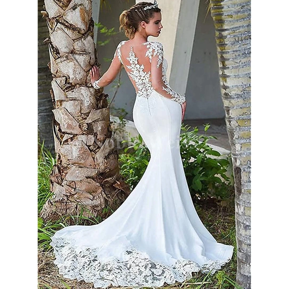 Abiti da sposa da spiaggia per la sposa Abiti da sposa Boho con applicazioni in pizzo a maniche lunghe per donna personalizzati