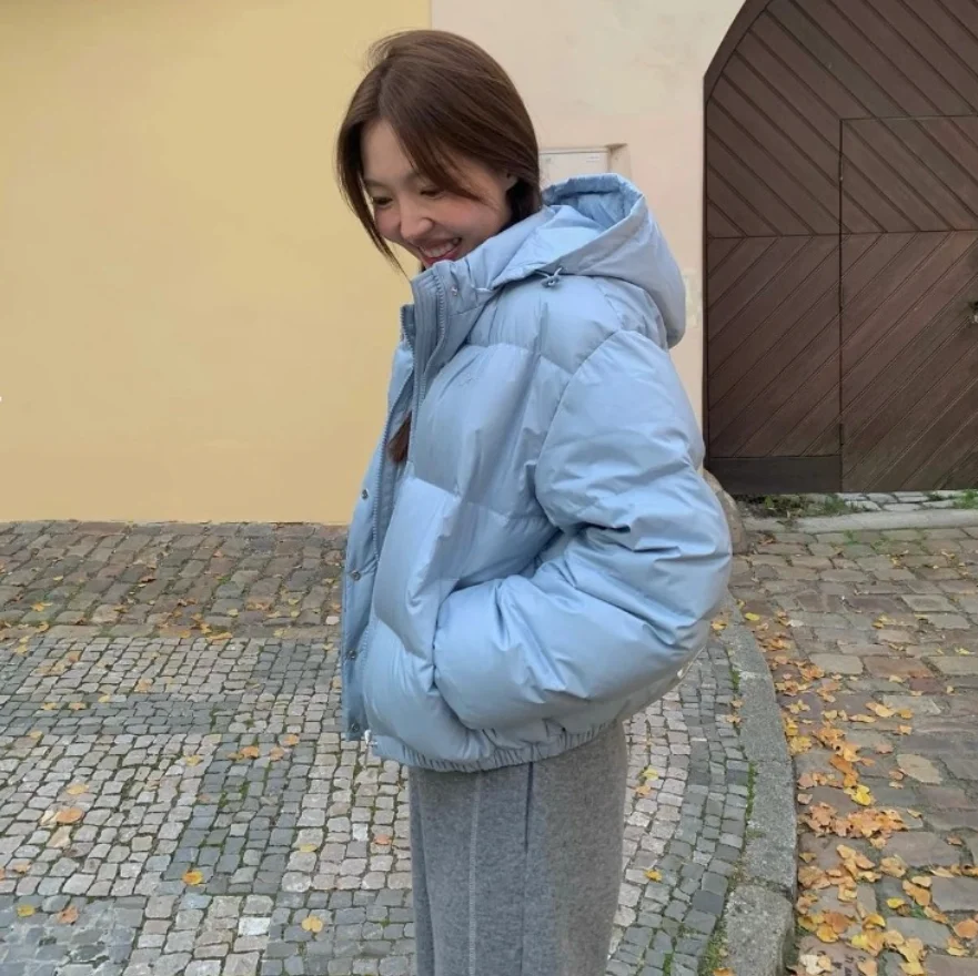 خفيفة الوزن أوزة أسفل Jaet مقنعين سستة ort Sle لون نقي الشتاء ملابس خارجية تخفيف Sle الدفء Thiened تصميم #4