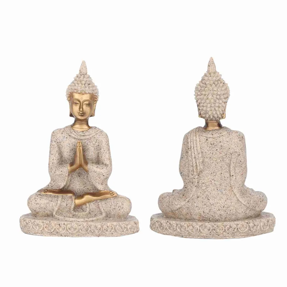 Table Ornament Buddha Statue Gold Color Seated Posture Buddha Craft Home Decoration Carved Design Carving Figurine Home