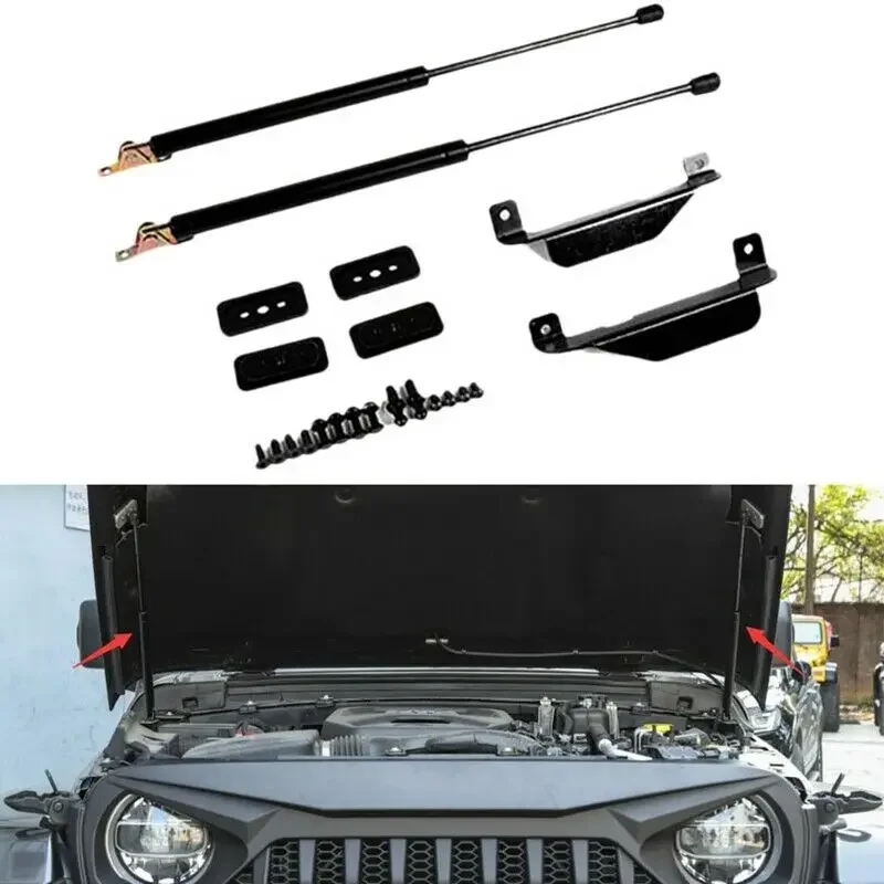 FCar Front Cover Hood Hydraulic Support Rod for Jeep Wrangler JL JT 2018+ Black