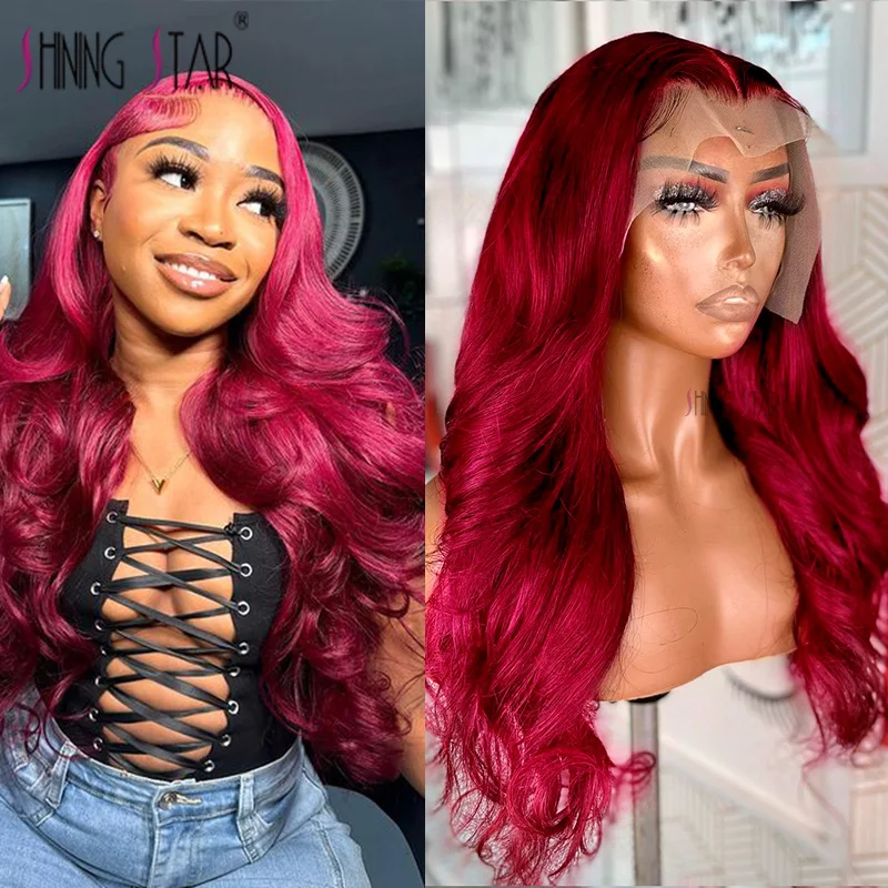 Body Wave Wig Burgundy Lace Front Wig 13X4 Hd Lace Frontal Wig Indian Lace Front Human Hair Wigs Pre Plucked 99J Red Colored Wig