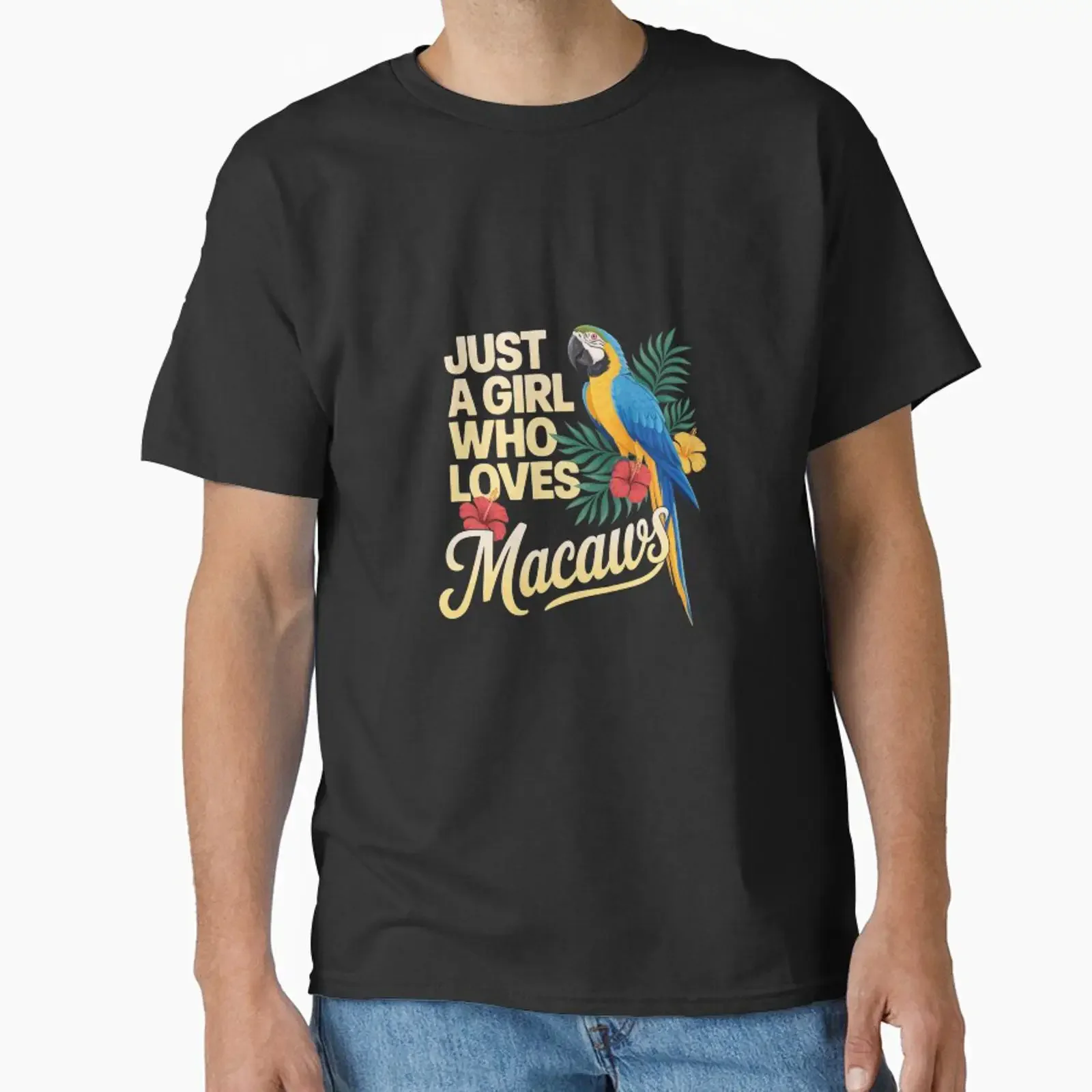 Just a Girl Who Loves Macaws Colorful Parrot Design designed and sold by Golden flower22 vintage Washed Soft Unisex Comfortable