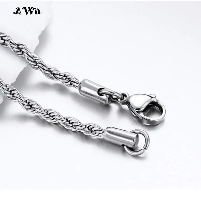 AWit Stainless Steel Twisted Chain Necklaces for Women Gold Color 3mm/4mm Never Fade Jewelry Choker Necklace Gift Wholesale images - 6