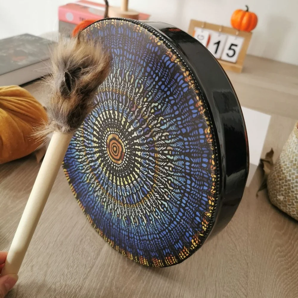 Creative Wooden Handmade Shaman Drum with Drum Stick Siberian Drum Ultra-light Portable Adult Percussion Instrument 25x25cm