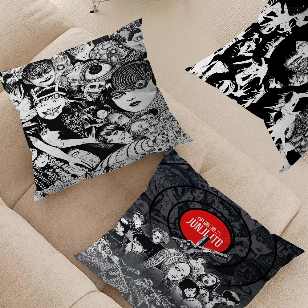 Horror Anime Junji Ito Pillow Covers Cartoon Sofa Decorative Home Double-sided Printing Short Plush Cute Cushion Cover