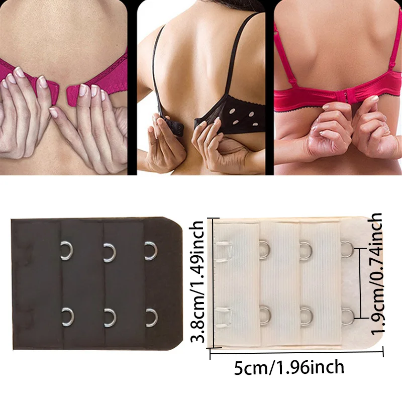 3Pcs/set Women 3.8cm 3 Rows 2 Buckles Bra Extension Strap Extenders Elastic Hook Clip Adjustable Belt Buckle Bra Accessories