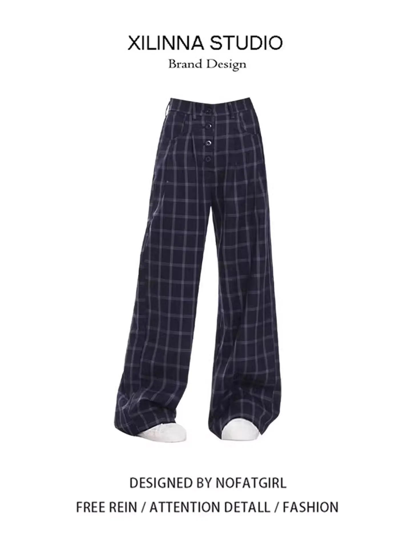 فضفاض مستقيم السراويل واسعة الساق المرأة حجم كبير تصميم منخفضة الخصر خمر منقوشة السراويل العصرية الساخن فتاة الخريف Faion #1