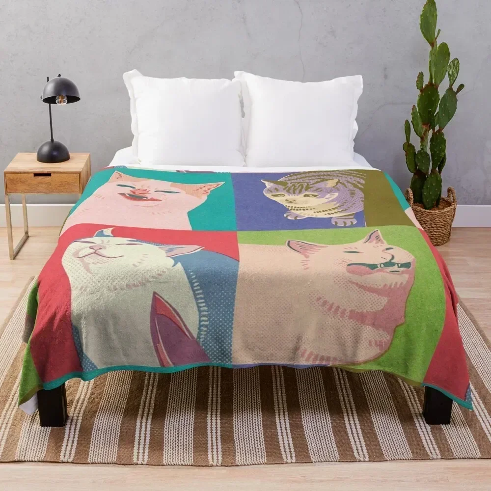 

Four Meme Cats of the Apocalypse Throw Blanket Cozy Microfiber Throw Blanket for Home Bedroom