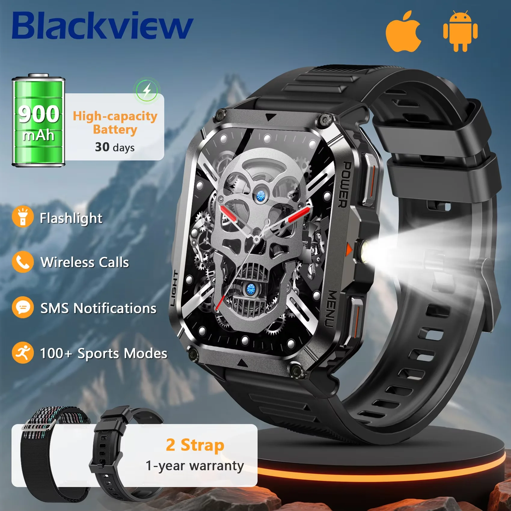 

2025 Blackview New W70Pro Outdoor Smartwatch with Emergency Lighting Compass 2.01'' TFT HD Screen 900mAh Battery Watches for Man