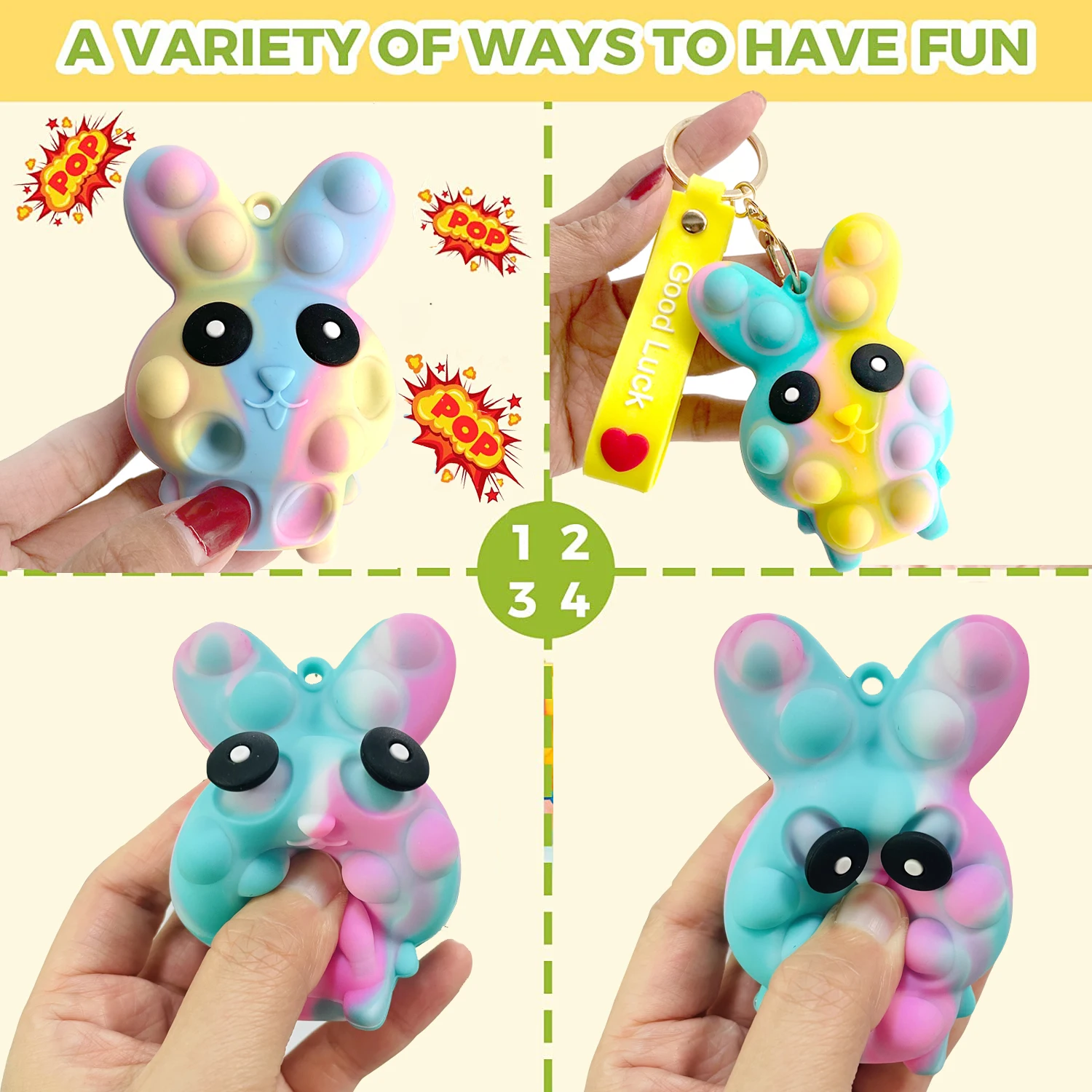 Balles anti-Stress Pop, 6 pièces, jouet Squishy, lapin de pâques, hibou, poupée accrocheuse à presser, Mochi Abreact, jouet d'évent, soulagement du Stress