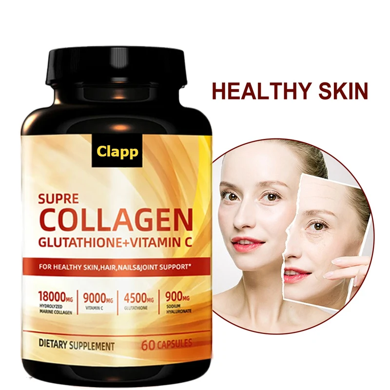 Collagen Peptide Vitamin C Glutathione Hyaluronic Acid - Skin and Nail Beauty Complex Supplement -60 Capsules
