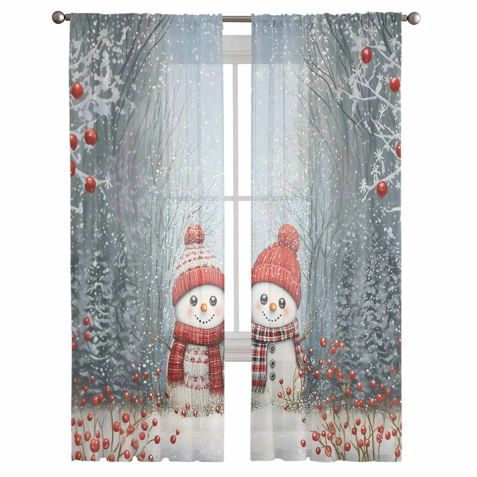 Christmas And Winter Snow Scenery Curtains Decorations For Home Window Tulle Curtains For Living Room Bedroom