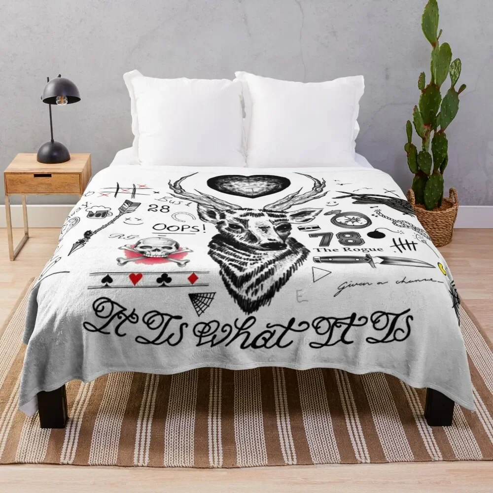 

louis t tattoos Throw Blanket for sofa Flannels warm winter Thins Blankets