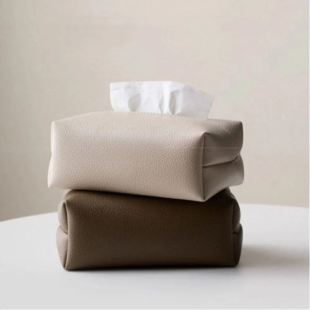 Artificial Leather Tissue Box Square Design Desktop Decoration Napkin Holder Solid Color Dustproof Tissue Paper Storage Bag