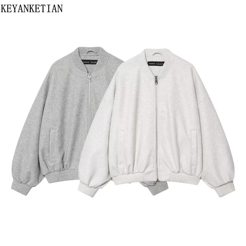 

KEYANKETIAN 2025 Winter New Women's Soft Textured Pilot Jacket Simple style Screw Thread Patchwork OVERSIZE Blazer Outerwear Top