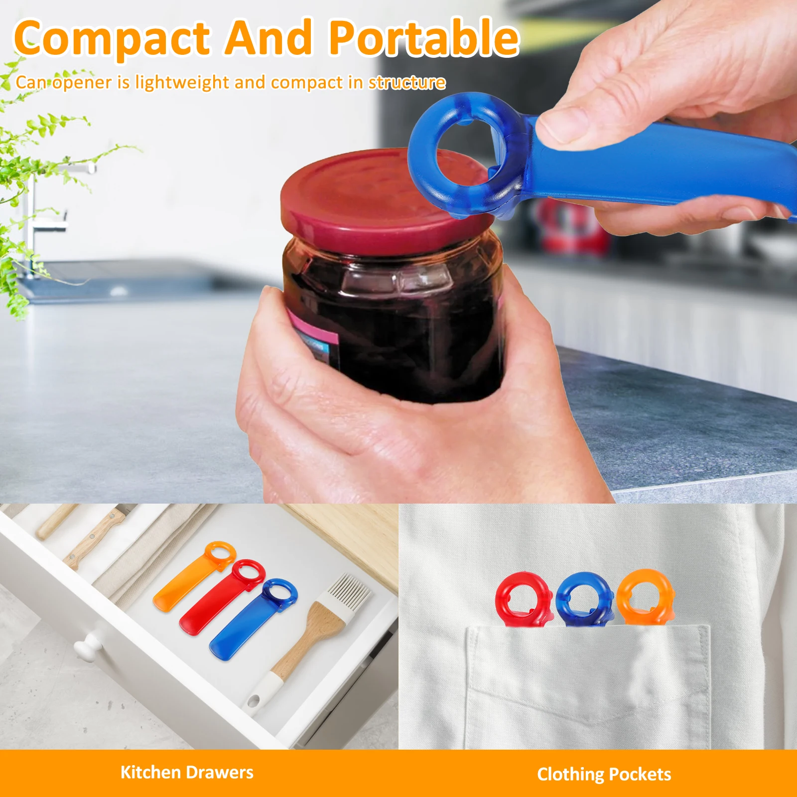 3Pcs Jar Opener Manual Jar Key with Ergonomic Handle Mini Portable Can Lid Opener Tool for Elders Children Women Weak Hands