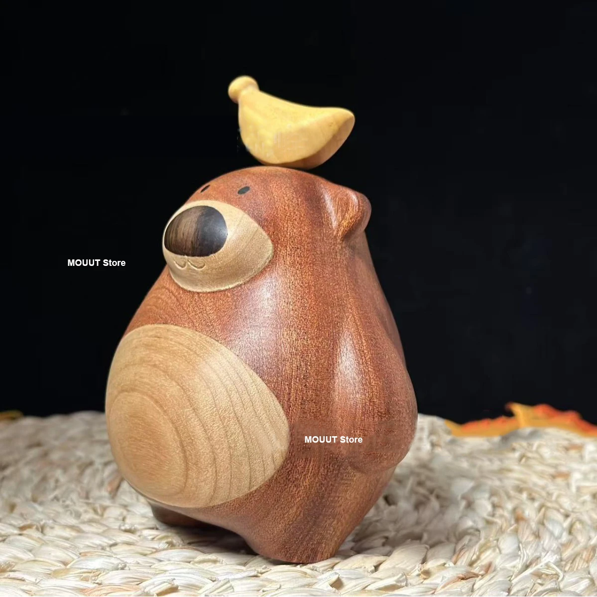 Ebony Carved Magnetic Banana Small Bear Figures 4.44