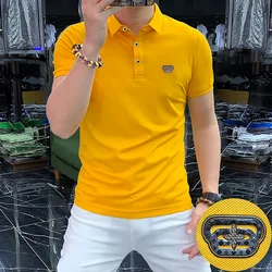 Polo de manga corta para hombre, camiseta informal versátil con patrón de cuadros y solapa, ajustada, MaleTop, ropa transpirable, 4XL, novedad de verano
